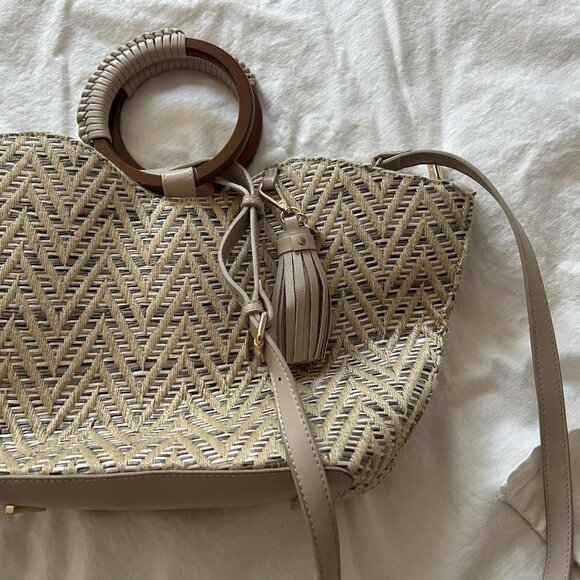 Celine Dion Natural Chevron Piacevole Libretto Tote w/ Ring Handles & Strap – OS - Picture 2 of 10